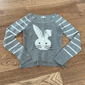 Grey Striped Bunny Sweater Size XS